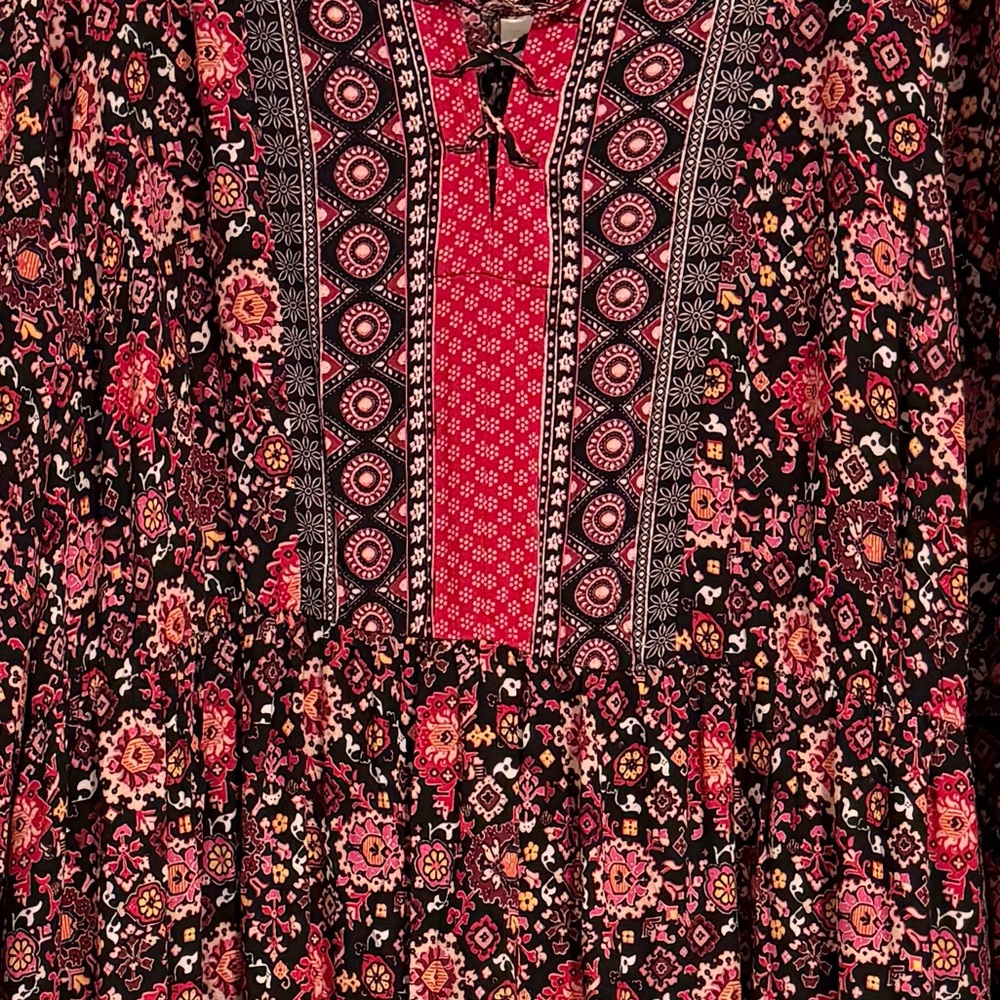 Lane Bryant Boho Floral Long Sleeve Dress - Black and Pink